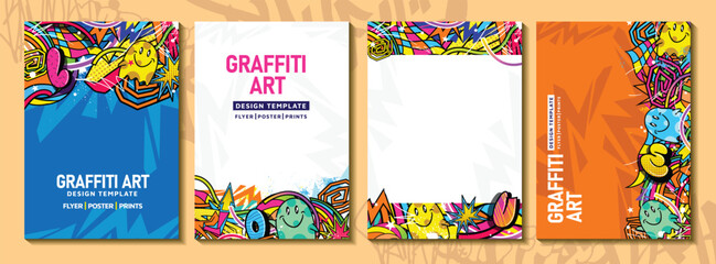 Modern doodle graffiti art poster or flyer template with colorful design. Hand-drawn abstract graffiti illustration vector in street art theme - obrazy, fototapety, plakaty