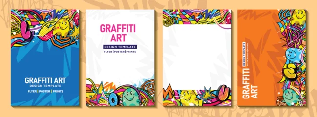 Ingelijste posters Modern doodle graffiti art poster or flyer template with colorful design. Hand-drawn abstract graffiti illustration vector in street art theme © Themeaseven