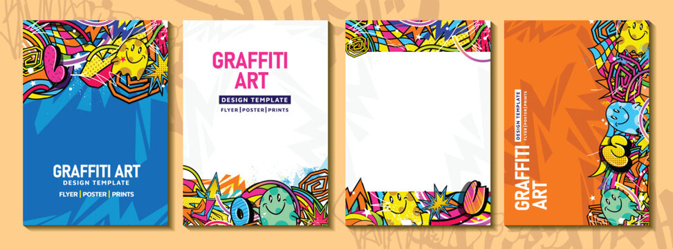 Modern doodle graffiti art poster or flyer template with colorful design. Hand-drawn abstract graffiti illustration vector in street art theme