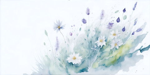 Meadow wild flowers watercolor paint. AI generated illustration