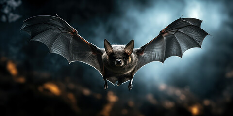 Bat flying on a dark place halloween terror scene generative ai
