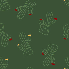 Vector.Cacti Pattern.Cactus Boho Seamless. background print for textile.. Wild West motifs endless texture with cacti, mountains. Vector illustration in retro minimal style. of green cactus on a dark.