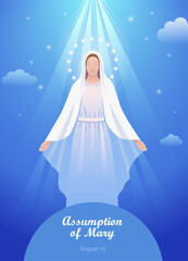 Holy Blessed Virgin Mary or Mother of God. Assumption of Mary.Vector illustration for Christian and Catholic communities, design, decoration of religious holidays, history - obrazy, fototapety, plakaty