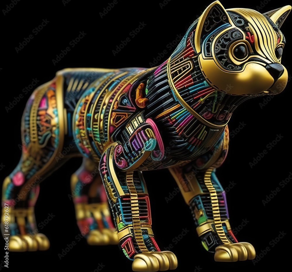 Poster a statue of a cat with a black background. generative ai.