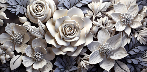 Whimsical Petal Palette: Multicolored 3D Flowers Sublimation for Versatile Creations, flowers on a wooden background, bouquet of colorful roses, Created using generative AI