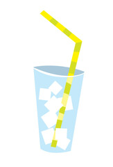 Cool cocktail. A glass with ice and a straw. Isolated image.