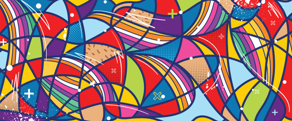 Graffiti doodle art background with vibrant colors hand-drawn style. Street art graffiti urban theme for prints, banners, and textiles in vector format