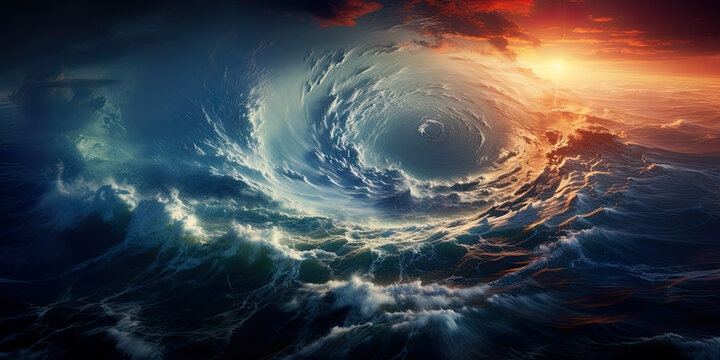 A picture of a big wave in the ocean. Generative AI.