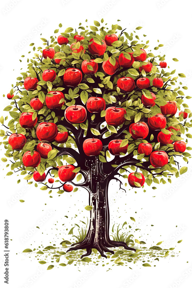 Poster an apple tree with red apples on it. generative ai.