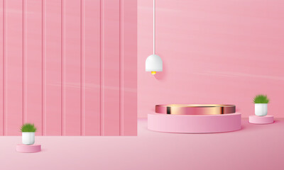 3d realistic pink podium with copy space area, blank space for product placement, product display, mockup. vector template