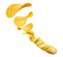 Flying delicious potato chips cut out