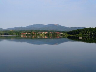 Naklejka premium Europe , France , Alsace , dam , lake and village of Michelbach in the High Rhine
