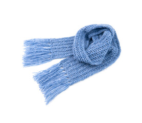 Blue warm scarf on a white background