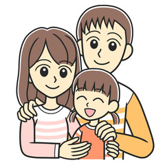 A family of three smiling and sticking together