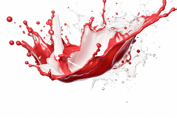 Red and white water color liquid or Yogurt splash on isolated white. Generative ai