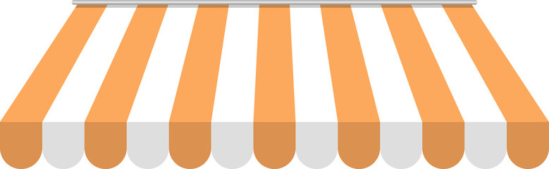 Orange and white striped awning canopy for shop, cafe and street restaurant, png isolated on transparent background. - obrazy, fototapety, plakaty