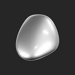 3d chrome liquid shape, metallic fluid bubble isolated on black background. Render of 3d abstract, futuristic metal blob with gradient chrome reflection effect. 3d vector geometric illustration