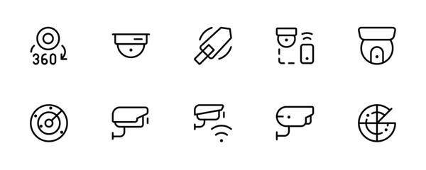 surveillance camera icon. CCTV & Security Camera Systems icon. vector illustration. linear Editable Stroke. Line, Solid, Flat Line, thin style and Suitable for Web Page, Mobile App, UI, UX design.