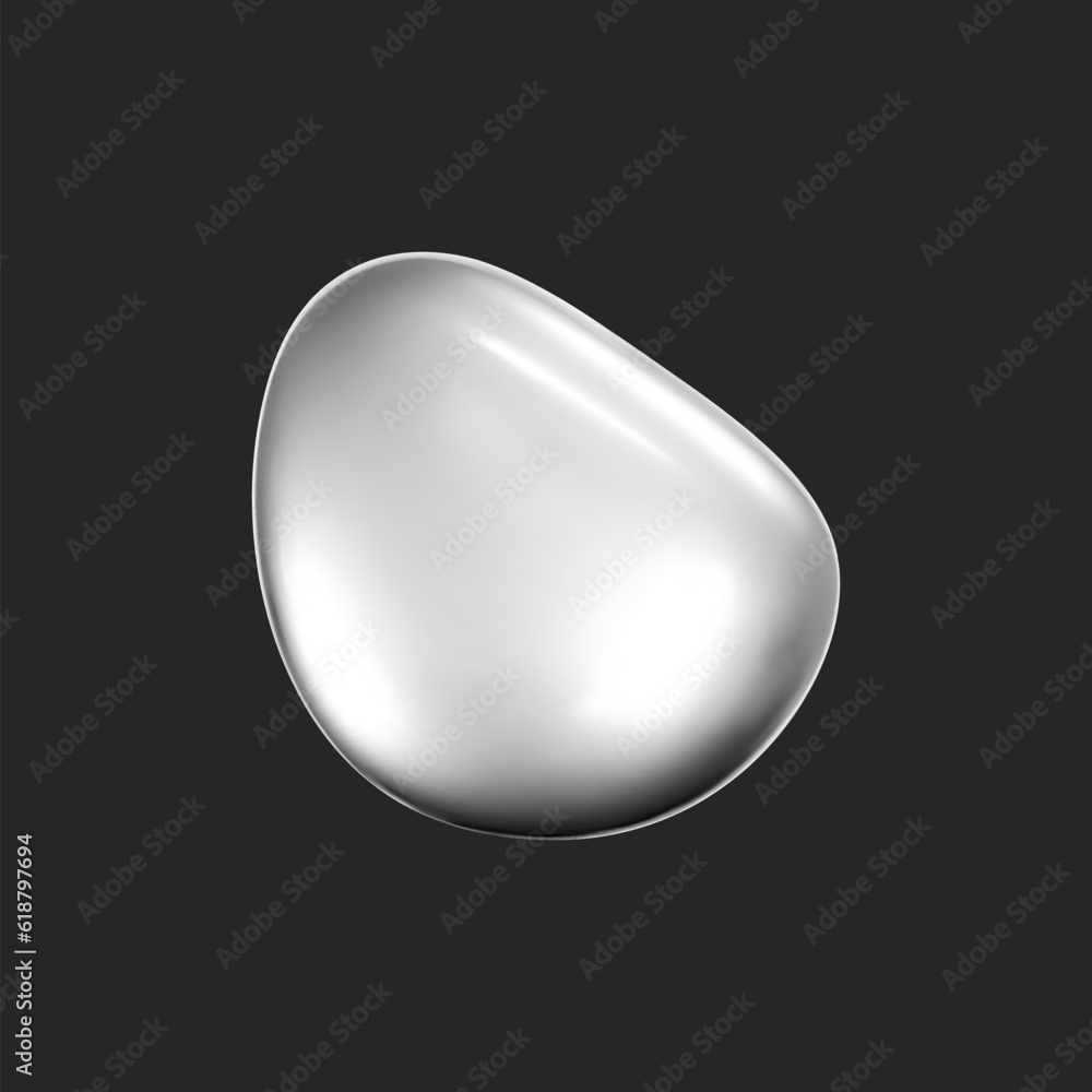 Wall mural 3d chrome liquid shape, metallic fluid bubble isolated on black background. render of 3d abstract, f