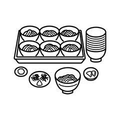 わんこそばのイラスト（線画）