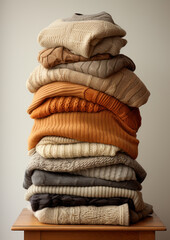 A stack of Knitted Jumpers-Autumn Fashion,_Generative AI