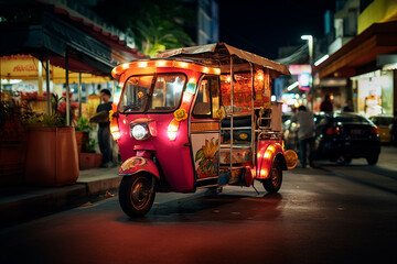 Tuk Tuk, Thai traditional taxi in Bangkok Thailand. Tricycle called tuk tuk is popular ampng foreign tourists in Thailand. genereted AI