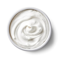 Greek Yogurt, top view in a white bowl, isolated on Transparent 