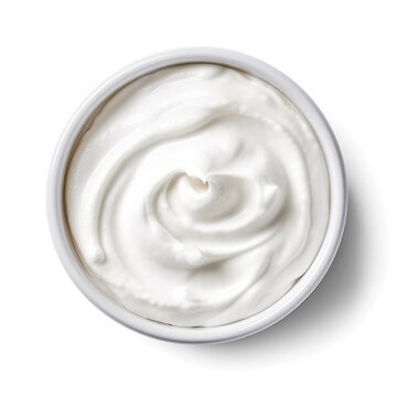 Greek Yogurt, Top View In A White Bowl, Isolated On Transparent 