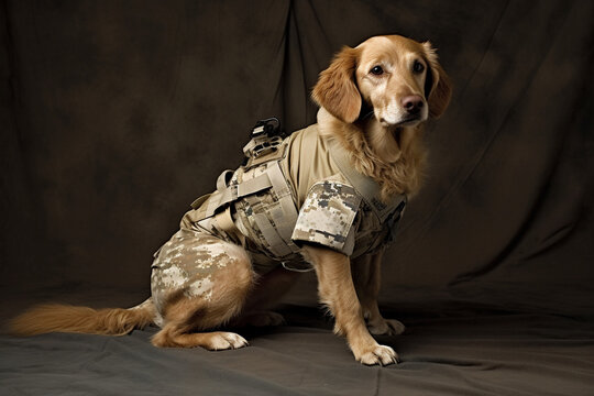 dog in battle suit