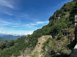 Lookout over the valley and mountains at Mianyue Line railroad trial Chiayi, Taiwan