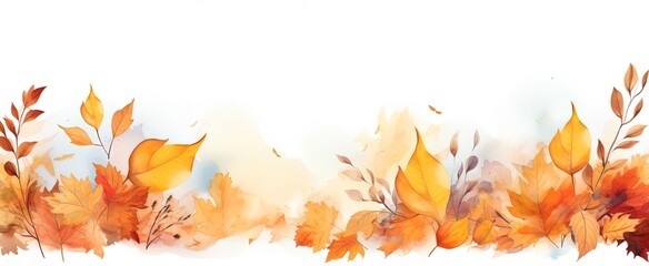 Naklejka na ściany i meble abstract Autumn foliage banner background, branch, twigs and berries, yellow orange color, Generative Ai