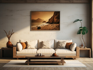 Mock Up poster frame in home Interior Background, Mockups Design 3D, High-quality Mockups, Generative Ai