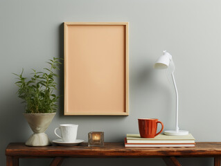 Mock Up poster frame in home Interior Background, Mockups Design 3D, High-quality Mockups, Generative Ai