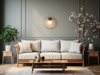 Mock Up poster Frame In Living Room Interior background, Mockups Design 3D, High-quality Mockups, Generative Ai