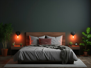 Mock-up poster frame in dark bedroom Scandinavian, Mockups Design 3D, High-quality Mockups, Generative Ai