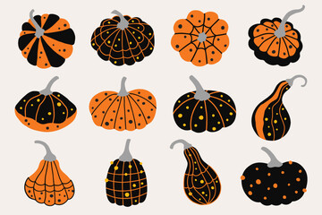 Halloween pumpkin. Set of autumn holiday vector illustrations
