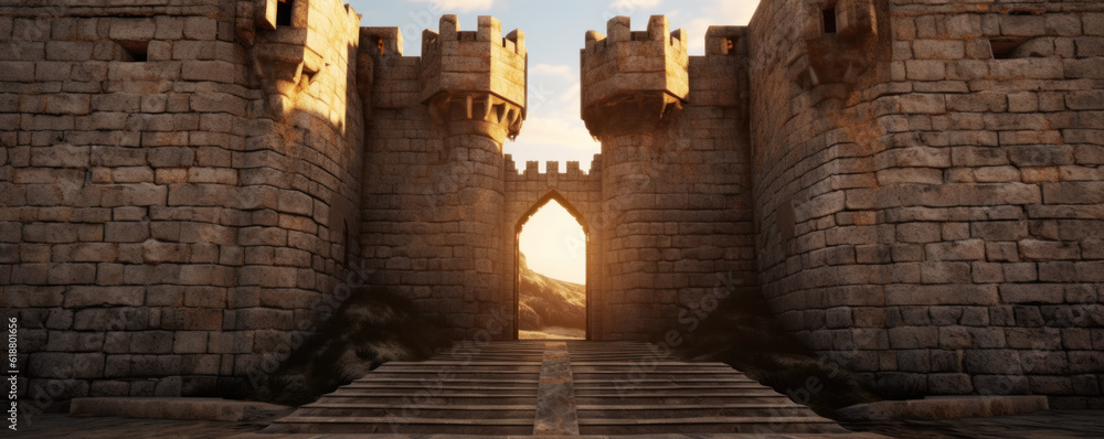 Wall mural entrance to the kingdom, or gated city. medieval gate or checkpoint. hand edited generative ai. - Wall murals