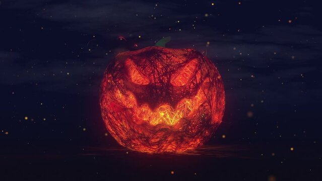 Abstract Scary Halloween Pumpkin appearing in and out