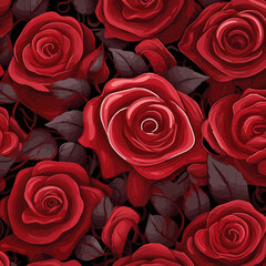 red rose cartoon detailed wallpaper pattern