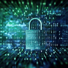 code lock on binary code representing cyber security