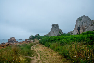 Fototapeta na wymiar Paysage de mer sur la côte bretonne à Plougrescant - France