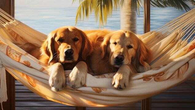 Captivating Image of Dogs Enjoying a Relaxing Getaway. Generative AI.