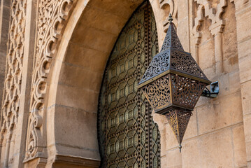 Scenic oriental decoration of a gate at the mosque of the Hassan quarter in Rabat
