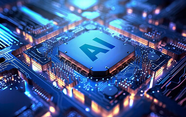 Fototapeta na wymiar Conceptual image of artificial intelligence 3D chip. Generative AI.