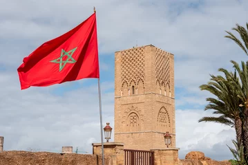 Abwaschbare Fototapete Marokko Iconic Hassan tower in the center of Rabat, planned as a even higher minaret of a mosque
