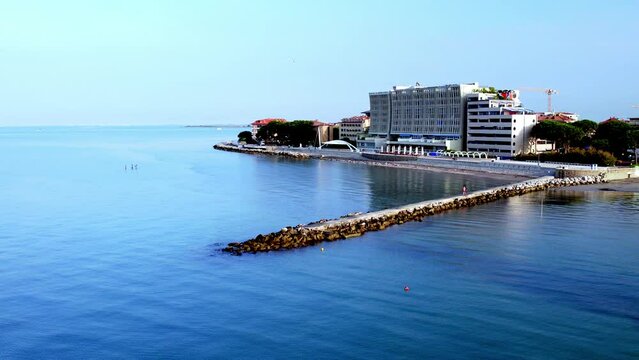 Italy Grado birds view at early morning with blue sky at the ocean Mediterranean Sea