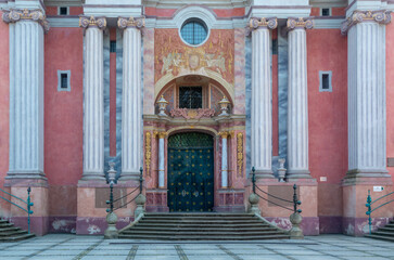 Entrance of Most Holy Virgin Mary, Queen of Poland, Holy Linden sanctuary in Swieta Lipka village, Poland.