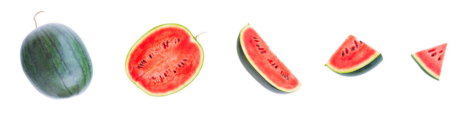 Watermelon fruit and sliced isolated on white background, Organic fruit, Ripe watermelon
