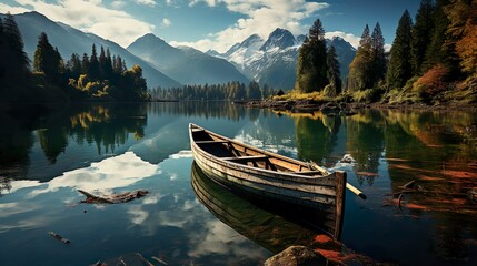Obraz premium boat on a lake in the mountains