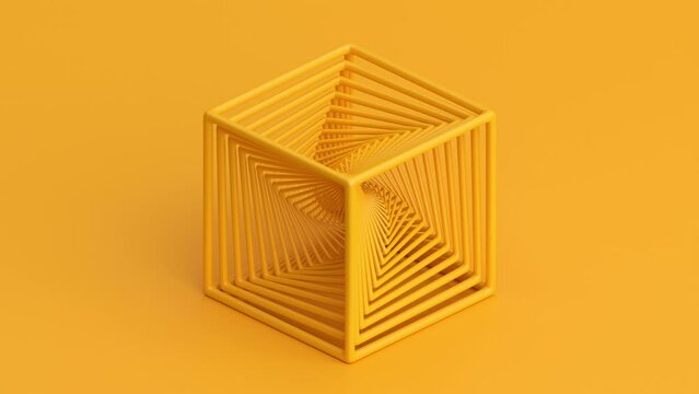 Abstract 3d animation, yellow futuristic cube, 4k seamless looped video